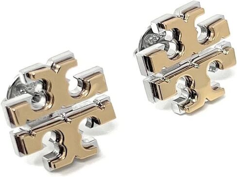 Tory Burch Extra Large Logo Stud Earring Two Toned Gold Silver 5/8'' WIde, Multi in Saudi Arabia