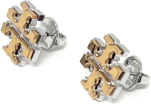 Tory Burch Extra Large Logo Stud Earring Two Toned Gold Silver 5/8'' WIde, Multi in Saudi Arabia