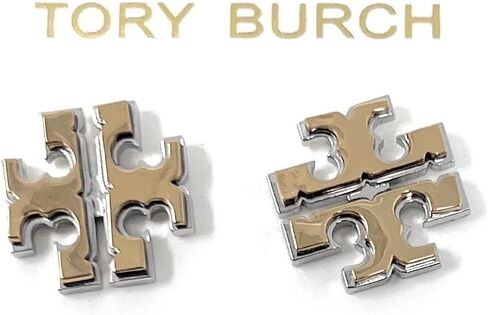 Tory Burch Extra Large Logo Stud Earring Two Toned Gold Silver 5/8'' WIde, Multi in Saudi Arabia