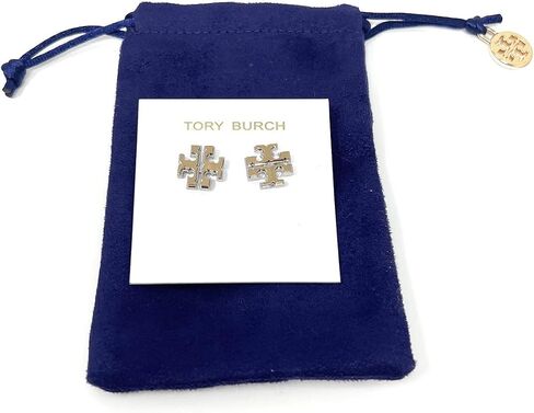 Tory Burch Extra Large Logo Stud Earring Two Toned Gold Silver 5/8'' WIde, Multi in Saudi Arabia