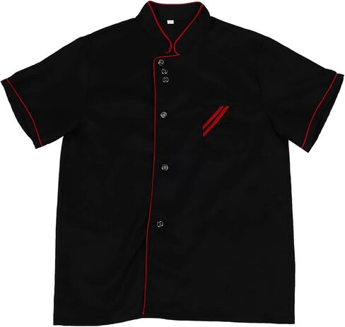 Cabilock Unisex Chef Jacket Black Short Sleeve Chef Coat Uniform Food Service Catering Shirt Cloth for Bakery Cooker- Size L in Saudi Arabia