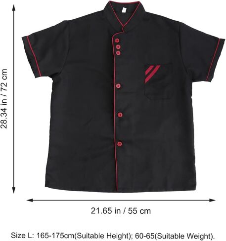 Cabilock Unisex Chef Jacket Black Short Sleeve Chef Coat Uniform Food Service Catering Shirt Cloth for Bakery Cooker- Size L in Saudi Arabia