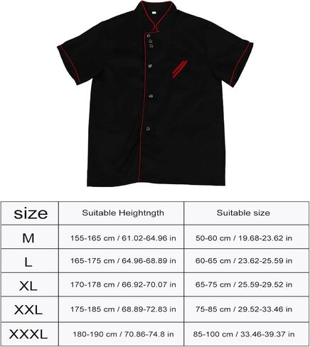 Cabilock Unisex Chef Jacket Black Short Sleeve Chef Coat Uniform Food Service Catering Shirt Cloth for Bakery Cooker- Size L in Saudi Arabia