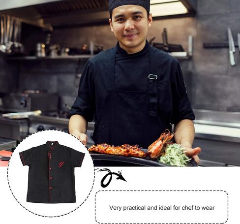 Cabilock Unisex Chef Jacket Black Short Sleeve Chef Coat Uniform Food Service Catering Shirt Cloth for Bakery Cooker- Size L in Saudi Arabia