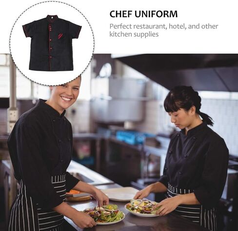 Cabilock Unisex Chef Jacket Black Short Sleeve Chef Coat Uniform Food Service Catering Shirt Cloth for Bakery Cooker- Size L in Saudi Arabia