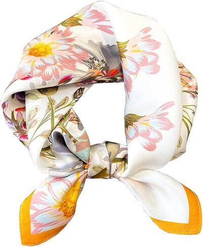 JERLA 100% Mulberry Silk Neck Scarf 21"x21" Small Square Scarfs for Women Gift Packed in Saudi Arabia