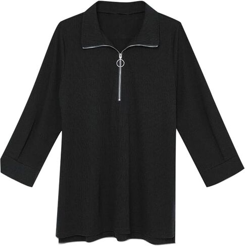 قمصان نسائية كاجوال أنيقة بطول 3/4 كم ورقبة على شكل حرف V وبلوزات نصف سحاب وياقة قمصان بولو نسائية in Kuwait