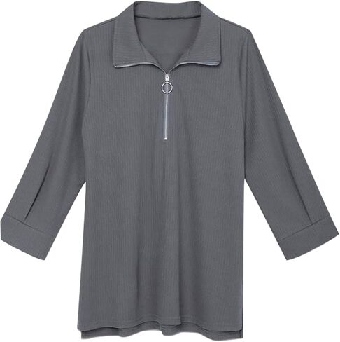 Womens Tops Dressy Casual 3/4 Length Sleeve V Neck Blouses Half Zip up Collar Women Polo Shirts in Saudi Arabia