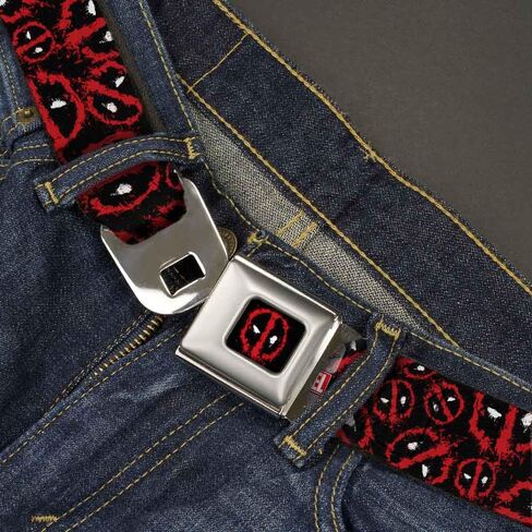 Buckle-Down Seatbelt Belt - Deadpool Splatter Logo Scattered Black/Red/White - 1.0" Wide - 20-36 Inches in Length in Saudi Arabia