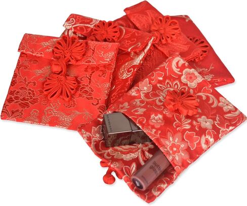 بلييو 6 قطع من أكياس الحرير الصيني الاحمر جيوب حمراء مغلفات السنة الجديدة هونغ باو حقائب هدايا لمهرجان الربيع والزفاف واعياد الميلاد in Kuwait