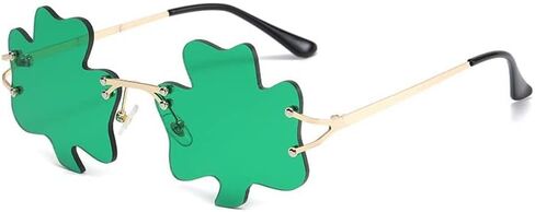 انجيني نظارات عيد القديس باتريك، نظارات خضراء بتصميم اوراق نبات النفل الايرلندي، اطار معدني، نظارات شمسية لعيد القديس باتريك، اكسسوارات تنكرية لهدايا الحفلات in Kuwait