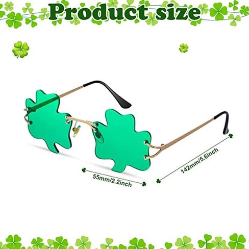 انجيني نظارات عيد القديس باتريك، نظارات خضراء بتصميم اوراق نبات النفل الايرلندي، اطار معدني، نظارات شمسية لعيد القديس باتريك، اكسسوارات تنكرية لهدايا الحفلات in Kuwait