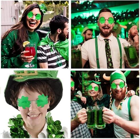 انجيني نظارات عيد القديس باتريك، نظارات خضراء بتصميم اوراق نبات النفل الايرلندي، اطار معدني، نظارات شمسية لعيد القديس باتريك، اكسسوارات تنكرية لهدايا الحفلات in Kuwait