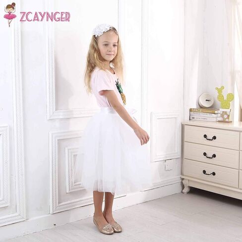 Zcaynger Girls Tulle Skirt Tutu Dancing Dress 5-Layer Fluffy with Ribbon… in Kuwait