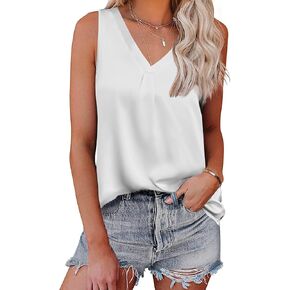 Beyove Womens Silk Satin Tank Tops V Neck Casual Cami Sleeveless Camisole Blouses Summer Basic Tank Shirt