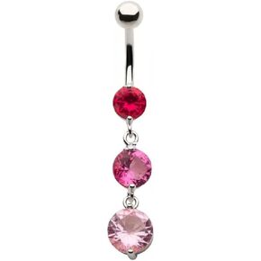 Pierced Owl 14GA 316L Stainless Steel Triple Round CZ Crystal Dangling Belly Button Ring