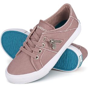 JENN ARDOR Slip-On Sneakers Women's Walking Shoes Dressy Casual Canvas Sports Tennis Loafers Retro Fashion Comfortable Zipper Decor Flats in Saudi Arabia
