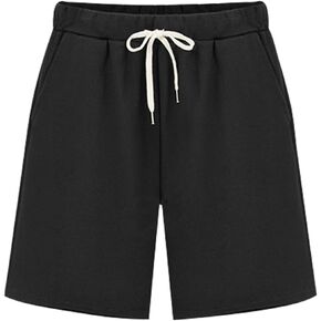 Women's Elastic Waist Summer Athletic Shorts Soft Knit Jersey Knee Length Bermuda Shorts with Drawstring