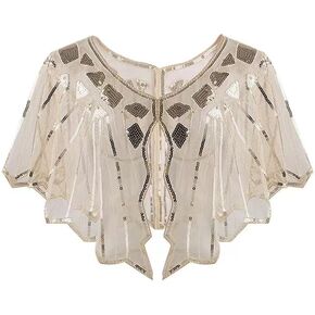 Bacophy 1920s Shawl Wraps Beaded Sequin Deco Evening Cape Bridal Shawl Bolero Flapper Cover Up