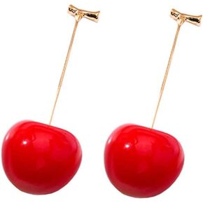 ONEYIM 3D Red Cherry Drop Earrings Cute Fruit Gold Dangle Earrings Charm Jewelry Gift Earrings for Women Girls