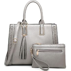 Dasein Purses Handbags for Women Satchel Vegan Leather Shoulder Bags Work Tote for Ladies with Matching Clutch