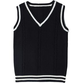 Gihuo Women's V Neck Trendy Sweater Vest Cable Knit Sleeveless Sweater Vest Houndstooth Sweater Vest