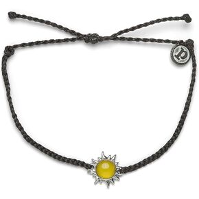Pura Vida Silver Celestial Sun Braided Bracelet w/Citrine or Turquoise Stone - Adjustable Band, Brand Charm