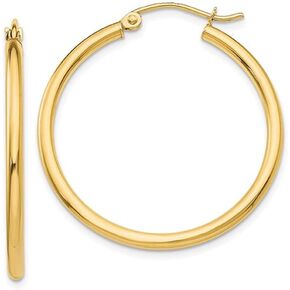 14K Yellow Gold Tube Hoop Earrings with Click-Down Clasp, (2mm Tube)