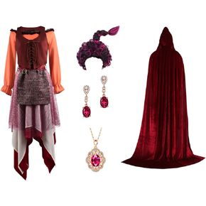 Sanderson Sisters Costumes Women Winifred Sanderson Costume Sarah Cosplay Dress Mary Cape Skirt with Earrings Wig Halloween