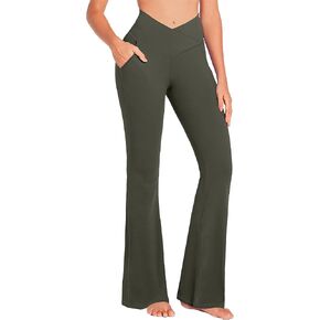 JADD سراويل اليوغا النسائية المضيئة مع جيوب كروس عالية الخصر Bootcut مضيئة طماق البطن التحكم تجريب سروال فستان in Kuwait