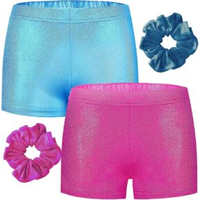 BYONEME Girls Dance Short for Gymnastics Athletic Shorts Sparkle Glitter Tumbling Bottoms 2-3T