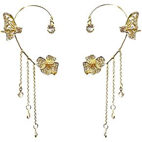 حجر الراين كريستال فضي ومطلي بالذهب عيار 18 قيراط بدون ثقب كريستال فراشة الأذن كليب بريق مثلج من زركونيا مكعب تشيكوسلوفاكيا فراشة الأذن الكفة الأقراط in Kuwait