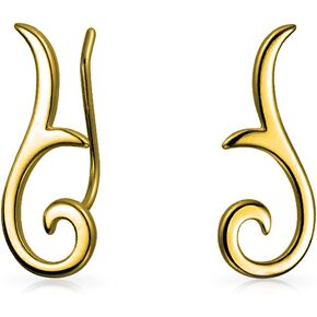 Minimalist Geometric Tribal Scroll Ear Pin Crawlers Climbers Earrings For Women Teen Rose 14K Gold Plated Sterling Silver