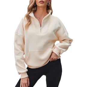 LaLaLa Womens Half Zip Long Sleeve Sweatshirt Oversized Casual Drop Shoulder Fleece Pullover Tops with Pocket in Kuwait