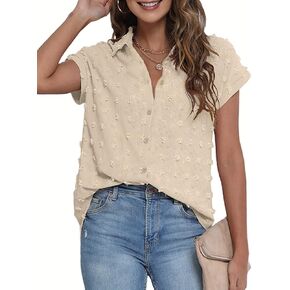 BOTHENIAL Women White Button Down Shirt Dressy Casual Work Tops Chiffon Blouse Summer Short Sleeve Shirts
