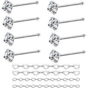 ZZHDCC 1.5mm CZ Tiny Nose Rings L Shaped 20G Nose Ring for Women Men 925 Sterling Silver Nose Stud 14K Gold Plated Nose Piercing Jewelry Nostril Small Nose Ring Set 8Pcs