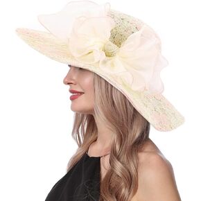 Haoohu Women's Church Derby Hat Wide Brim Bow Bucket Hat Wedding Dress Hat Fascinator Bridal Tea Party Hat in Kuwait