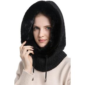 Winter Hats for Women One Piece Slouchy Beanie Scarf Mask Warm Faux Fur Hooded Balaclava Pullover Knitted Cap in Kuwait