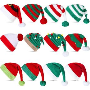 Shinymoon 12 Pcs Christmas Santa Hats Bulk Xmas Elf Hats Christmas Knitted Beanies Hat Winter Knitted Crochet Caps Red and Green Skull Cap for Holiday Party Adult Women Men Teens Gift in Kuwait