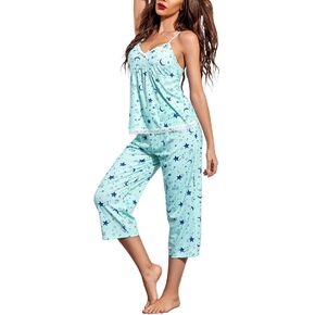 Ekouaer Womens Pajamas Set V-Neck Cami Top and Capris Pants Sleepwear Pjs Set S-XXL