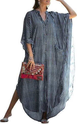 Eddoyee Womens Long Bathing Suit Coverups Loose Plus Size Beach Kaftan Dresses in Kuwait