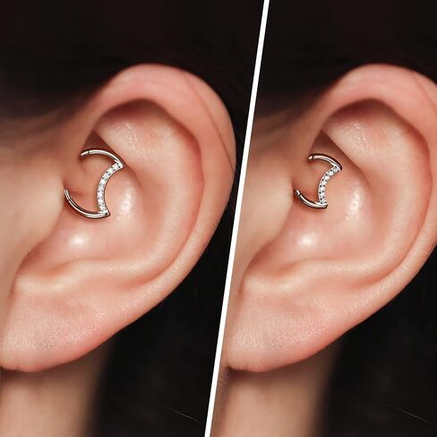 Mooncrush Jewelry G23 الصلبة التيتانيوم الحاجز الدائري 16G القمر الفرس Daith أقراط سباركلي الفضة اللولب الغضروف هوب القرط Daith ثقب المجوهرات الجراحية الصلب in Kuwait