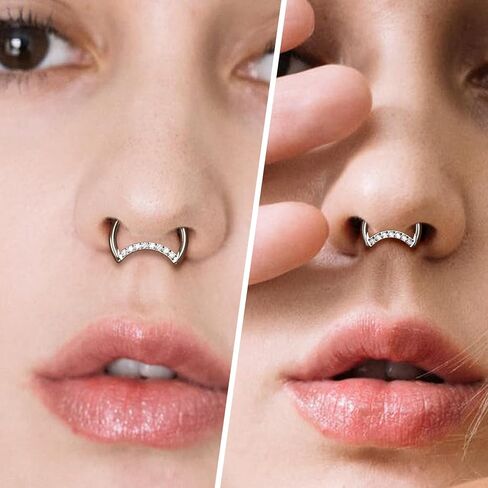 Mooncrush Jewelry G23 الصلبة التيتانيوم الحاجز الدائري 16G القمر الفرس Daith أقراط سباركلي الفضة اللولب الغضروف هوب القرط Daith ثقب المجوهرات الجراحية الصلب in Kuwait