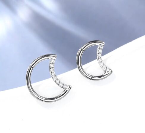 Mooncrush Jewelry G23 الصلبة التيتانيوم الحاجز الدائري 16G القمر الفرس Daith أقراط سباركلي الفضة اللولب الغضروف هوب القرط Daith ثقب المجوهرات الجراحية الصلب in Kuwait