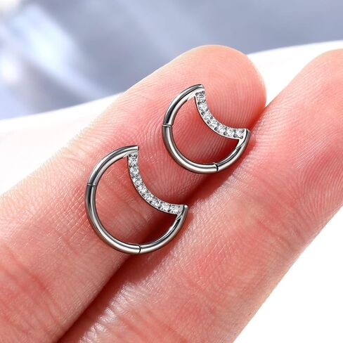 Mooncrush Jewelry G23 الصلبة التيتانيوم الحاجز الدائري 16G القمر الفرس Daith أقراط سباركلي الفضة اللولب الغضروف هوب القرط Daith ثقب المجوهرات الجراحية الصلب in Kuwait