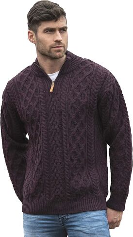 Aran Crafts Men's Irish Soft Cable Knitted Zip Neck Jacket (100% Merino Wool) in Kuwait