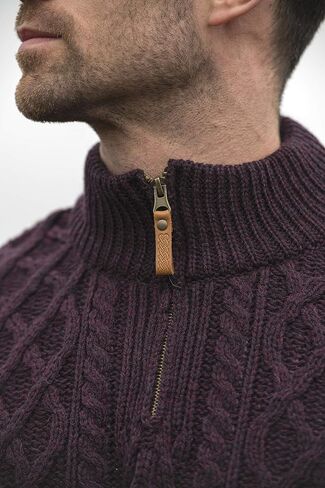Aran Crafts Men's Irish Soft Cable Knitted Zip Neck Jacket (100% Merino Wool) in Kuwait