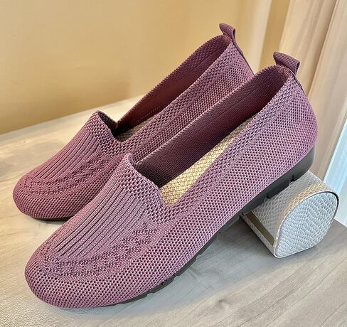 SPATI Women's Knitted Flat Shoes Lightweight Comfortable Loafers Women Footwear Slip On Casual Breathable Mesh Walking Shoes Female Round Toe Black, Pink, Purple, Red, Navy Blue, Grey, Beige in Kuwait