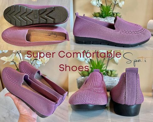 SPATI Women's Knitted Flat Shoes Lightweight Comfortable Loafers Women Footwear Slip On Casual Breathable Mesh Walking Shoes Female Round Toe Black, Pink, Purple, Red, Navy Blue, Grey, Beige in Kuwait