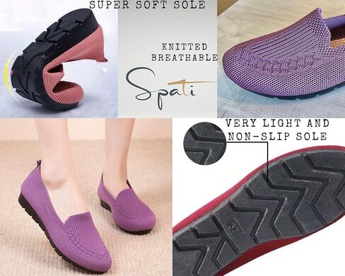 SPATI Women's Knitted Flat Shoes Lightweight Comfortable Loafers Women Footwear Slip On Casual Breathable Mesh Walking Shoes Female Round Toe Black, Pink, Purple, Red, Navy Blue, Grey, Beige in Kuwait